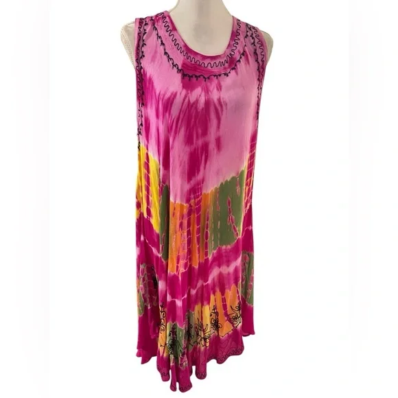 Sleeveless Tie Dyed Boho Hippie Gypsy Twist Dress ONE SIZE - Picture 2 of 7